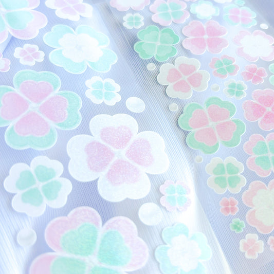 [borahstudio] Clover Buttons Deco Sticker (Green Pink)