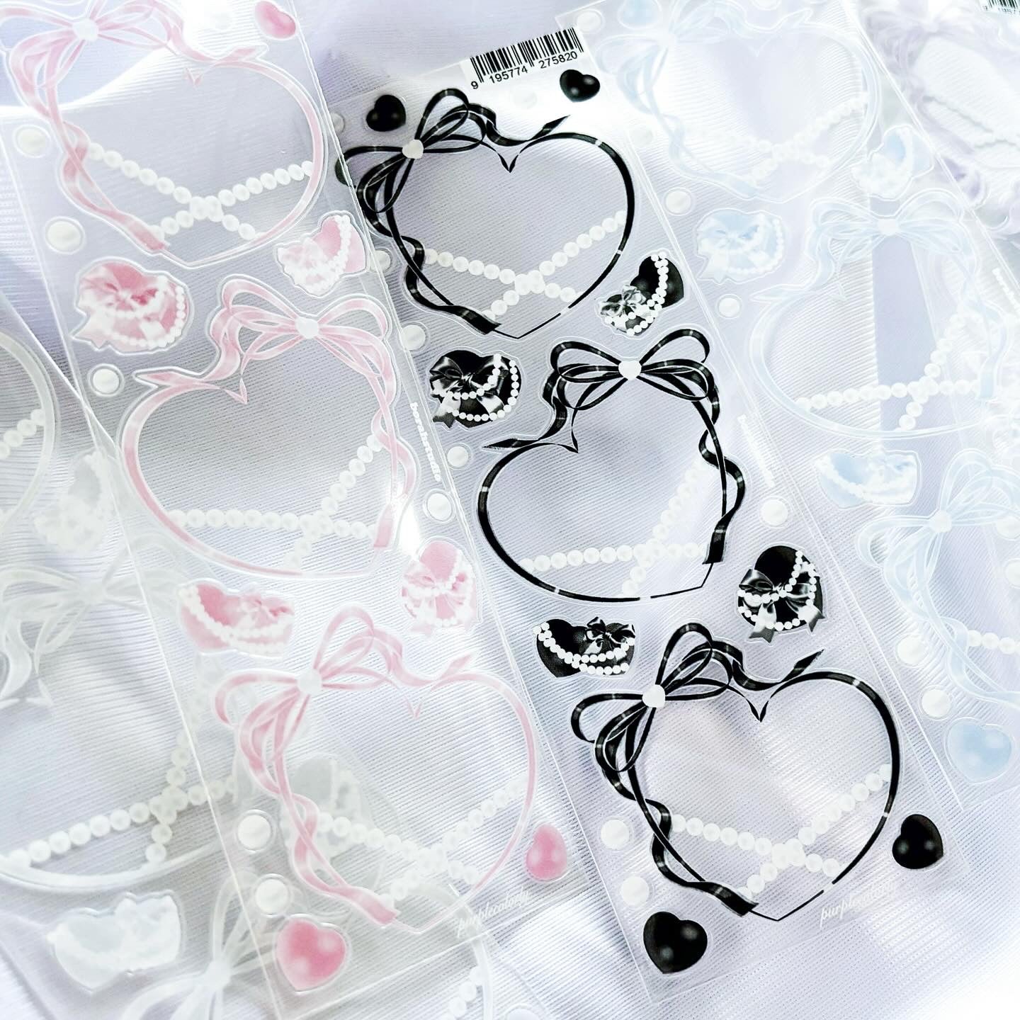 [borahstudio] Pearly Ribbon Heart Frame Deco Sticker Sheet