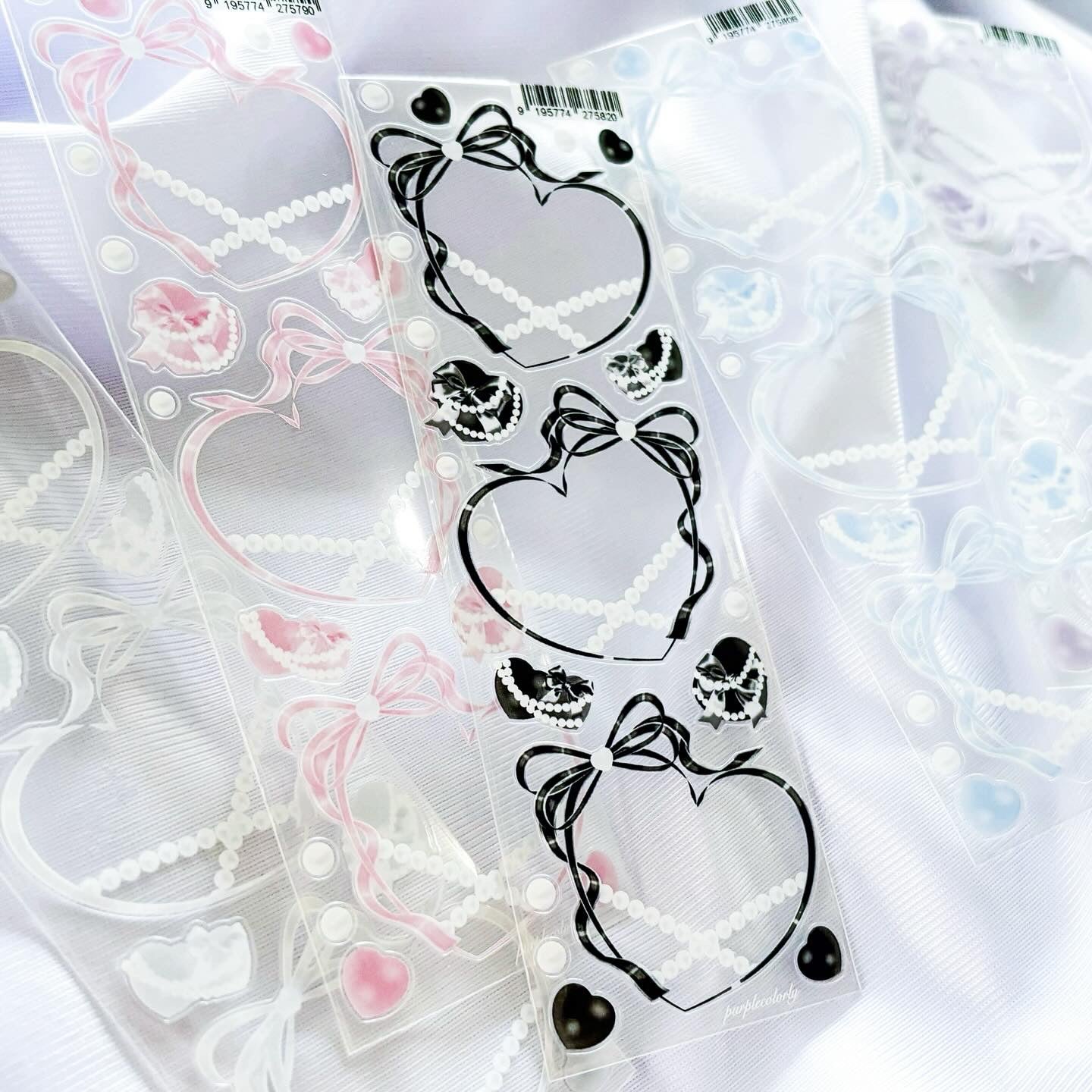 [borahstudio] Pearly Ribbon Heart Frame Deco Sticker Sheet